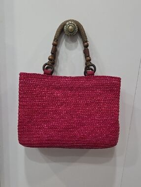 croft & barrow Hot Pink Woven Tote with Beaded Handles